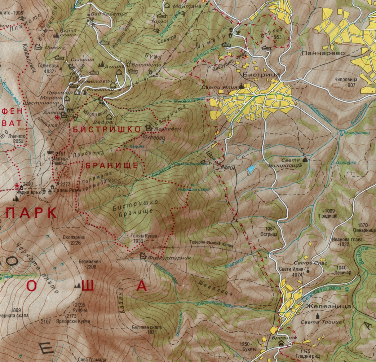 Стара туристическа карта на Източна Витоша, scroll to enlarge photo